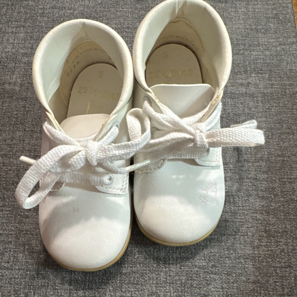Vintage "Cradle Jumpers" White Baby Shoes High Top Lace Up Shoes With Bells Sz 5